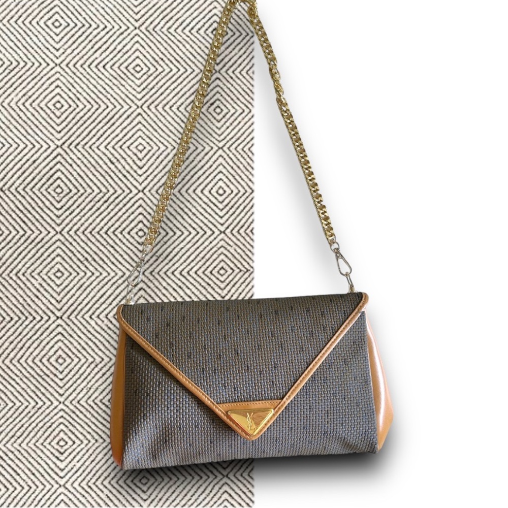 YSL Yves Saint Laurent shoulder clutch vintage VGC vachetta leather clean #H58